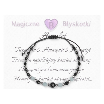 Bransoletka celebrytka czarny TURMALIN AMAZONIT HEMATYT ochrona i spokój